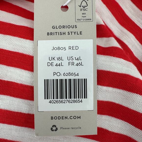 Boden Darcey Jersey Tunic Dress Women 14L Red White Striped Short Sleeve New - Picture 6 of 9